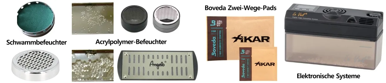 Vergleich moderner Befeuchtungssysteme f&uuml;r Zigarrenschatullen &ndash; Selbstregulierende Acrylpolymer-Kristalle und Boveda Zwei-Wege-Pads